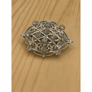 Vintage Silver Rhinestone Brooch Pin
